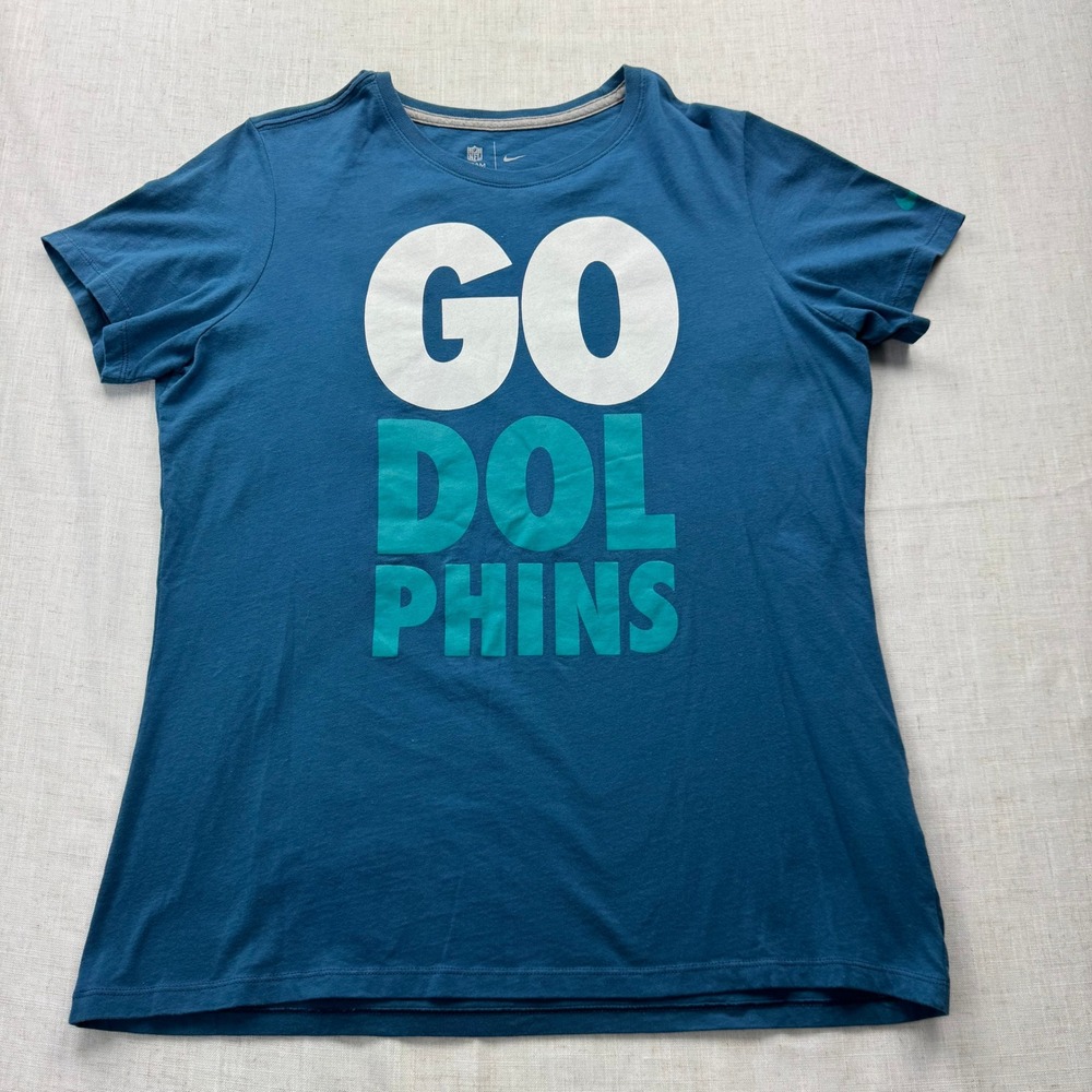 Nike NFL Miami Dolphins T-Shirt Womens XL Blue Go Dolphins Graphic Tee Logo
